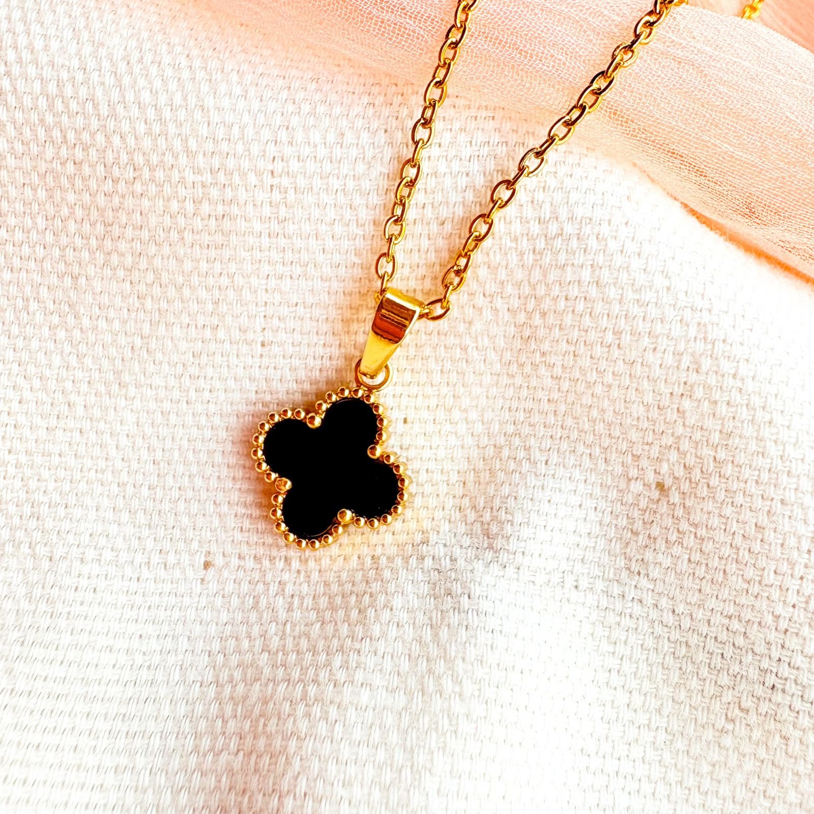 Double Sided Four Leaf Clover Pendant- Necklace (18k Gold Plated)